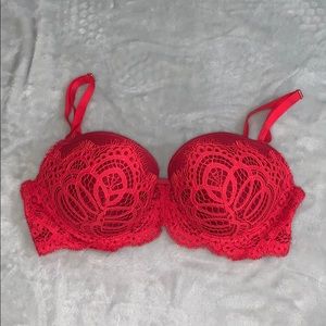 32D Red Lace Dream Angels Lined Demi Bra